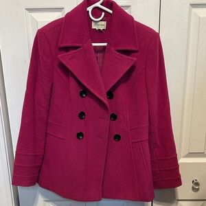 🍀 St. John's Bay Fuchsia Double-Breasted Wool Cashmere Pea Coat
